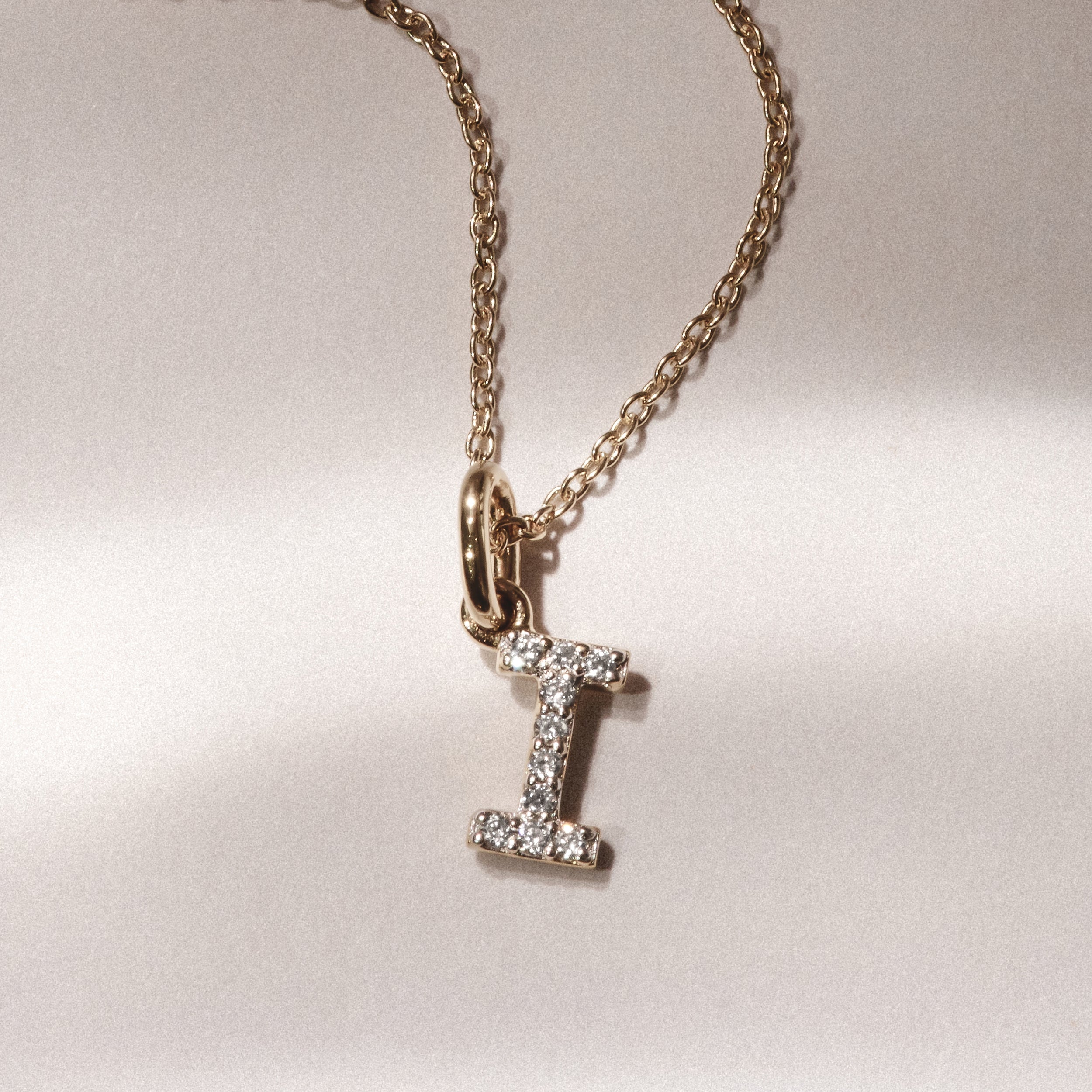 Love Letter Initial I Lab Diamond Necklace set in 18K Gold Vermeil